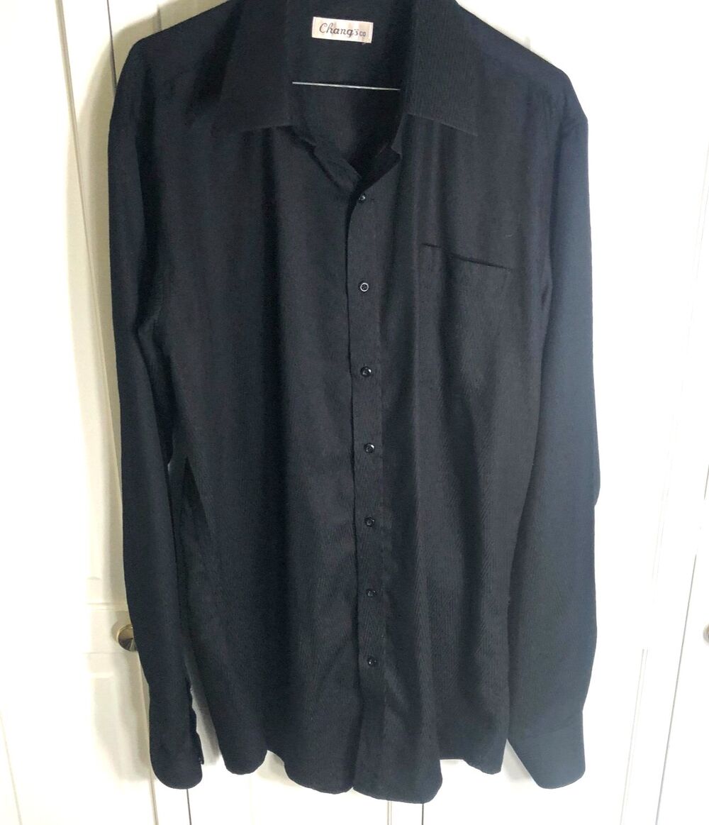 Chang's Co. Black Chevron Texture Button-Up Shirt Men's Long Sleeve Dress Casual
